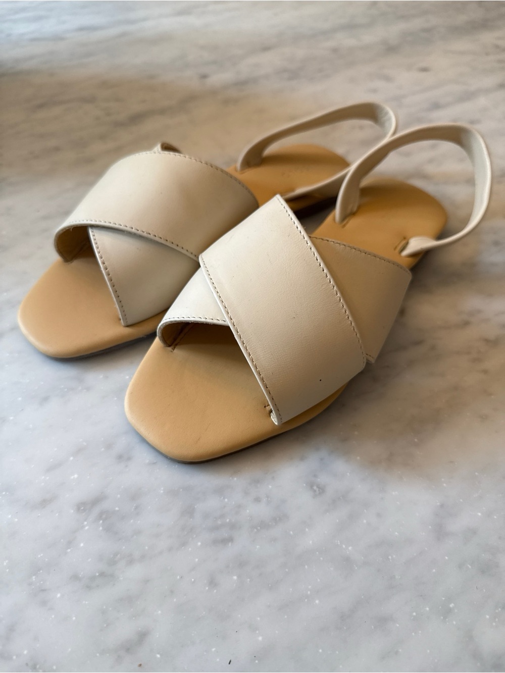 Nisolo All-Day Cross Strap Flat Leather Sandals in Bone Cream